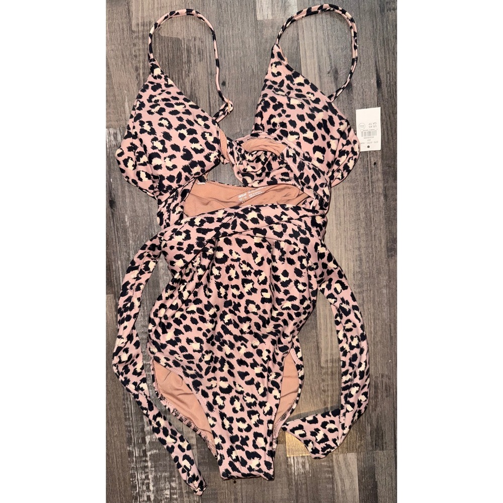XS NWT Aerie Real Good Leopard Print Wrap One Piece Swimsuit 0751-4285